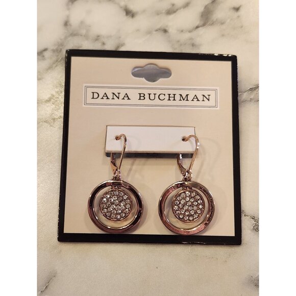 Dana Buchman Rose Gold Tone & Crystal Accent Hoop Drop Earrings With Lever Back - Picture 1 of 5